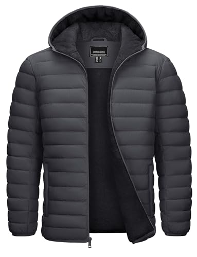 Image of Cotrasen Mens Puffer Jacket Sherpa Lined Water Resistant Hooded Full Zip Mid-Weight Warm Insulated Winter Coat