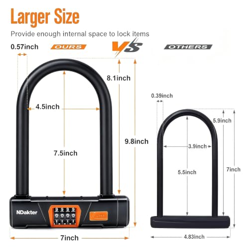 NDakter Combo U-Lock with 5ft Cable