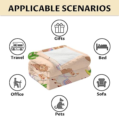 Blanket for Girl Women - 60x80 Inches Cute Llama Throw Gifts - Brown Soft Fuzzy Blankets for Bed, Couch & Living Room