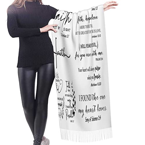 Special Gifts for Her,White Inspirational Vinyl Bible Verse Christian Prayer Tassel Pashmina Shawls and Wraps2