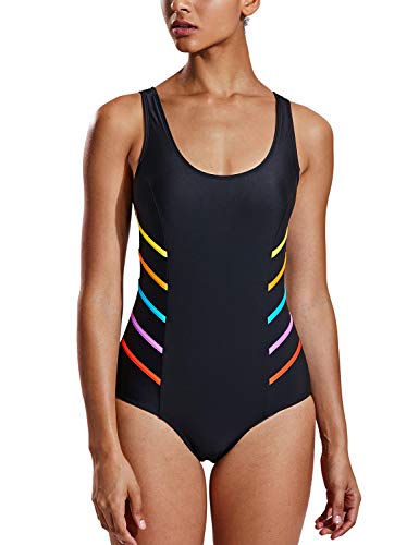 Preisvergleich Produktbild DELIMIRA Damen Slim Badeanzüge Schwimmanzug Einteiler Bademode mit Einlagen Schwarz 42