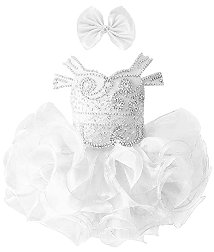 Girwem Baby Girl's Crystal Off The Shoulder Glitz Cupcake Pageant Dresses Princess Birthday Party Tutu Ball Gowns 1 White