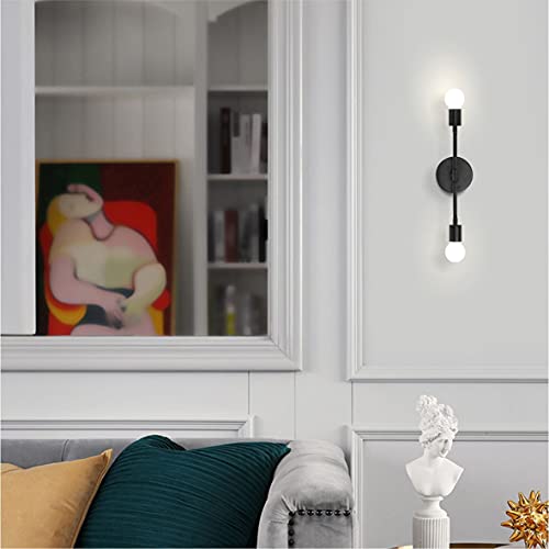 Image of KCO Lighting Mid Century Industrial Wall Sconce Minimalist 2-Light Black Vanity Wall Light Modern Wall Mount Light Fixture for Hallway Bathroom Bedroom Living Room (Black)