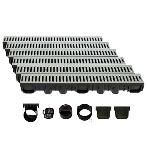 ScarMaxx - Set di canalette di drenaggio A15 - Canaletta per Pavimenti - Drenaggio dell'Acqua piovana - Canaletta di drenaggio - Piatto - Plastica - Altezza 115 mm - in Acciaio zincato - 6m