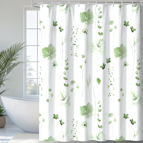 QiyI Watercolor Floral Shower Curtain, Flowers Print Minimalist Bathroom Curtain,