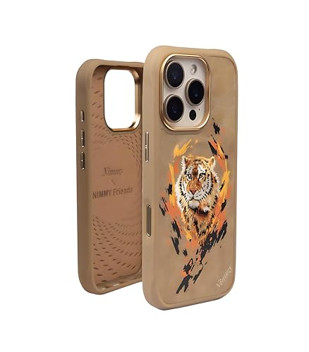 Image of Nimmy Dazzling MagSafe Embroidery Case for iPhone 16 Pro | 3D Animal Design | Shockproof Leather Finish Back Cover | MagSafe Compatible (Dazzling Tiger)