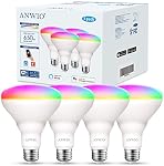 ANWIO Ampoule lumineuse intelligente BR30 RGB Changement de couleur LED WiFi Ampoules de lumière multicolores dimmables E26 Base, Compatible avec Alexa, Google Assistant, Pas de Hub requis, 650 Lumen 8.5W (60W Équivalent) paquet de 4