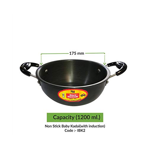Image of Black Diamond 3 mm Hard Anodised Baby Kadai with Lid (with Induction) - 1.2Litre