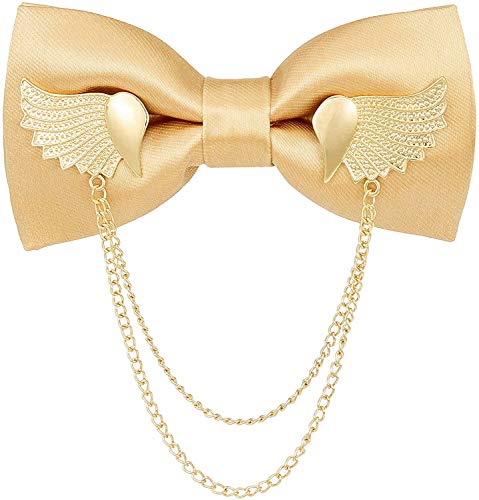 Canjoyn Solid Bow Tie Metal Golden Wing Bowties Hanky Set Tuxedo Banquet Neck Tie thumb #3
