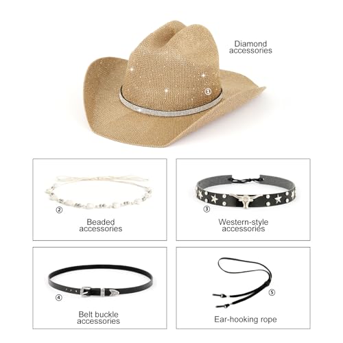 Image of Sequin Cowboy Hat for Men & Women - Sparkly Cowgirl Hat with Thread Detail, Stylish Cowboy Hat for Parties