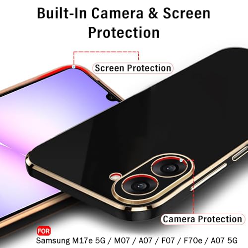 Image of TheGiftKart Luxurious Golden-Plated Back Cover Case for Samsung Galaxy M17e 5G / M07 / A07 / F07 / F70e / A07 5G | Raised Lips for Camera & Screen Protection | Shockproof Design Stylish (TPU, Black)