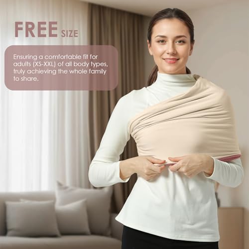 Image of Baby Wrap Carrier, Lightweight Baby Wearing Wraps for Newborn and Infant, Soft Swaddle Holder Carrier, Cozy Baby Sling 7-35 lbs Cream+Pink