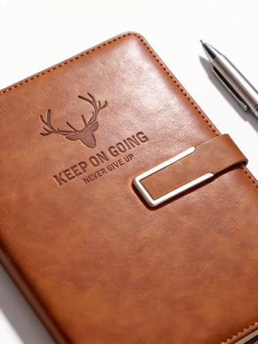 Vintage A5 Lined Journal Notebook, 120 Sheets 75g Ink-Proof Paper, Metal Buckle Closure Portable Leather Journal with Pen Loop for Work Study Travel Gifts, 145x210mm Brown image 4
