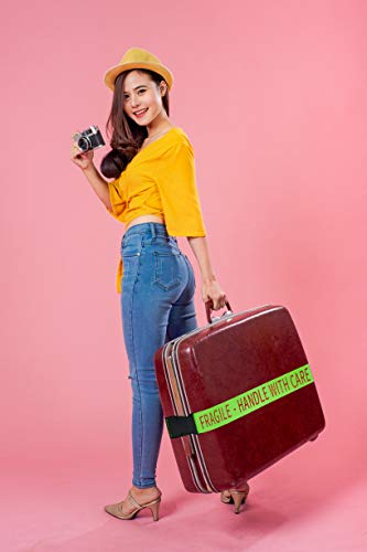 2 Pack - Bright Luggage Straps - Fragile - Handle with Care - for Airports/Travel - These Adjustable Straps Fit Almost All Suitcases Neon Green4