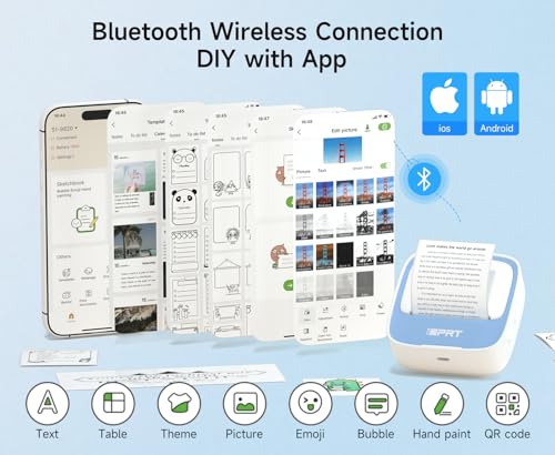 Image of iDPRT Sticker Printer, Portable Sticker Maker Machine, Mini Inkless Bluetooth Thermal Printer for iPhone & Android, Pocket Printer for Labels, Barcodes, DIY Journaling, Kids Gift, Blue