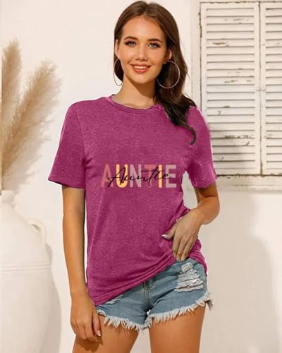Image of Auntie Women Warm Lovely Love Print Blessing Holiday Summer Ladies Women Casual Short Sleeve T-Shirt.
