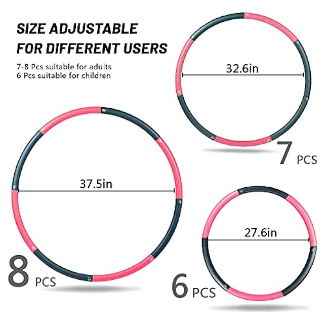 Beakabao Exercise Weighted Hoops for Adults and Kids, Adjustable 8 Sections 2LB Detachable Fitness Hoop, Weight Loss Core Strength Workout Sport