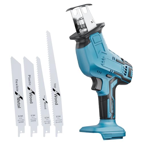Cordless Reciprocating Saw for makita 18V (No Battery), Brushless Reciprocating Saw 3500SPM Stroke Speed with 4 Blades for Metal/Wood/PVC Cutting Tool