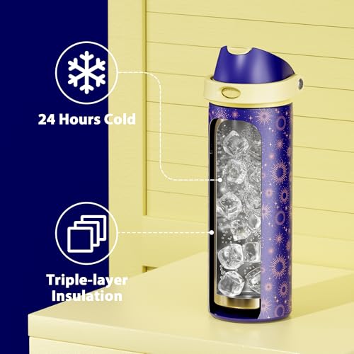 Image of 24 oz Insulated Water Bottle for Men: Meoky Stainless Steel Water Bottle with 2-in-1 Straw and Spout Lid - Leak Proof, Cold for 24 Hours, Fits in Car Cup Holder, BPA-Free for Sports Travel, Destiny