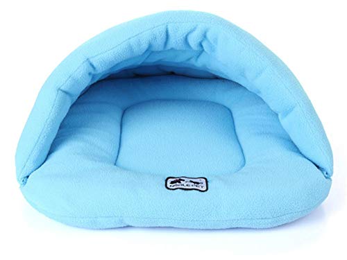MoonyLI Pets Sleep Zone Cuddle Cave Pet Bed,Pets Cave Bed Half Covered Cuddle Cushion Kennel in Warm Comfortable Pouch for Cats Rabbit Puppy Blue S