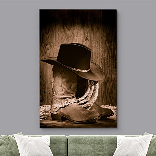wall26-Cowboy-Black-Hat-ATOP-Western-Boots-Canvas-Art-Wall-Art-16×24 wall26 Cowboy Black Hat ATOP Western Boots Canvas Art Wall Art 16×24