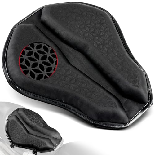 Amazicha Universal Motorcycle Gel Seat Pad Motorcycle Seat Cushion Large 3D-Honeycomb Structure Shake Rider Cushion TPE Shock Absorption and Breathable for Long Rides