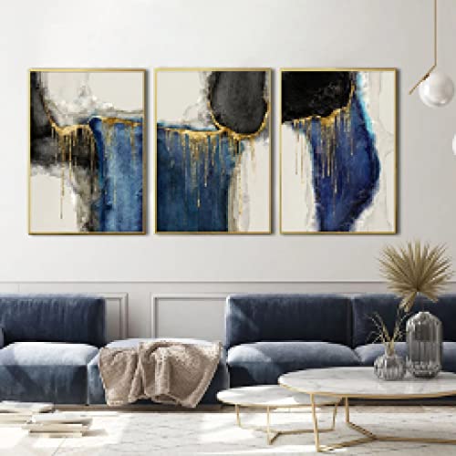 Affiches abstraites bleu or haute définition triptyque 30x45cm - 2