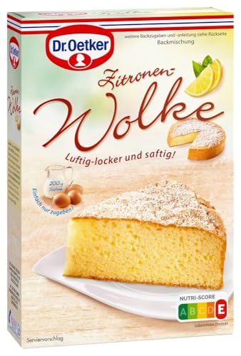 Dr. Oetker Zitronen-Wolke, 430 g, Backmischung für besonders luftig-lockeren Zitronen-Rührkuchen, zum Zubereiten von besonders lockerem und saftigem Zitronenkuchen mit Dekorzucker