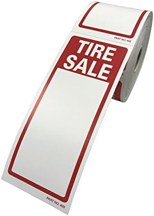 Tire Sale Label - Actual Label Size 2.5"X6", Red & White Tire Vinyl, Write On Surface, 250 Labels Per Roll, 1 Roll Count