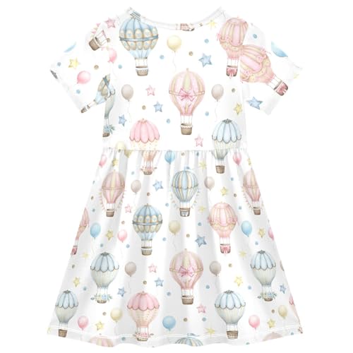 Summer Girl Dresses Cute Hot Air Balloons Toddler Short Sleeve Dress Girl Outfits 2-8 Years2