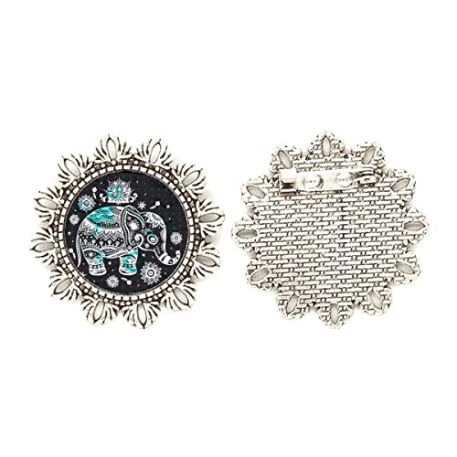 Broche de elefante de plata pulida con detalles en negro y azul Nation Elephant