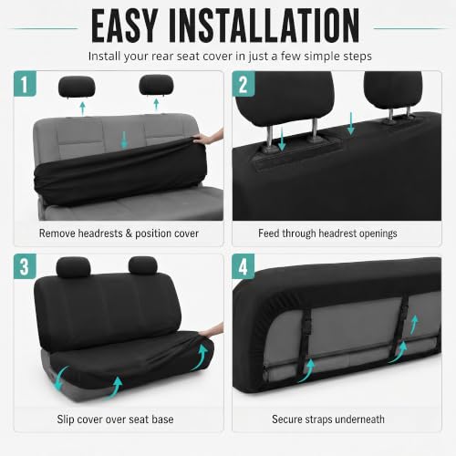 Image of FH Group Car Seat Covers Rear Set Cloth - Car Seat Covers with Removable Headrest,Universal Fit,Automotive SeatCovers,Washable Car SeatCover for SUV,Sedan,Van Black
