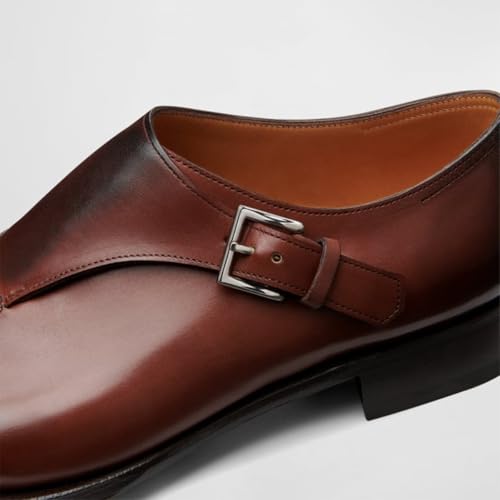 FSJ Men's Classic Plain Toe Single Monk Strap Loafers Refined Stacked Heel Burnished Leather Smooth Buckled Daily Wear Shoes Size 4-16 US3