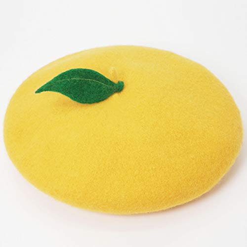 Green Leave Fruit Cosplay Beret Vintage Painter Hat Lolita Kawaii Wool Cap Xmas Gift (Lemon Yellow) #TOP3