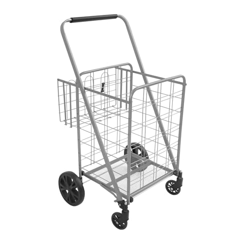 Carro de la compra plegable con ruedas, carro de la compra plateado, carrito de mano, plegable, carrito multiusos de hasta 50 kg, ideal para ir de compras y camping