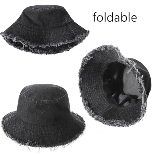 Women Denim Bucket Girl Vintage Tassel Fisherman Hat Wide Brim Sun Hat Korean Fashion Summer Bucket for Beach Travel Outdoor 5