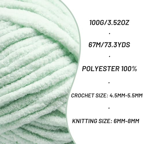Image of 2 Pack Chunky Chenille Yarn for Crocheting, Baby Yarn for Crocheting Soft Blankets, Bulky Yarns for Crochet Amigurumi, 200g (148.7yds) Fluffy Velvet Yarns for Hand Knitting (2 Baby Green)