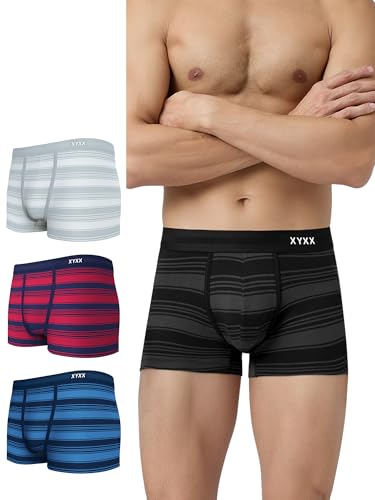 Image of XYXX Men's Streax Super Combed Cotton Regular Fit Striped Trunks with No Marks Waistband
