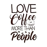 Amo el café más que a la gente, frases con letras sobre café. Pegatinas de pared de papel adhesivo 50.4x72.5cm Incluye kit de película de transferencia Café