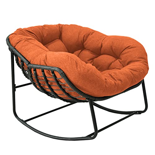 Apepro Outdoor Rocking Chair,Padded Cushion Rocker Recliner Chair Outdoor For Front Porch, Living Room, Patio, Garden, Yard (Orange) #TOP16