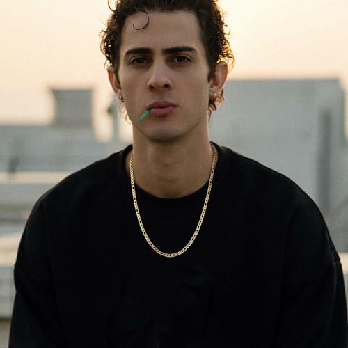 HZMAN 5mm Men Women 24K Real Gold Plated Figaro Chain Stainless Steel Chain Necklace Jewelry Gift 16"-30" (Gold,20in) - Image 2