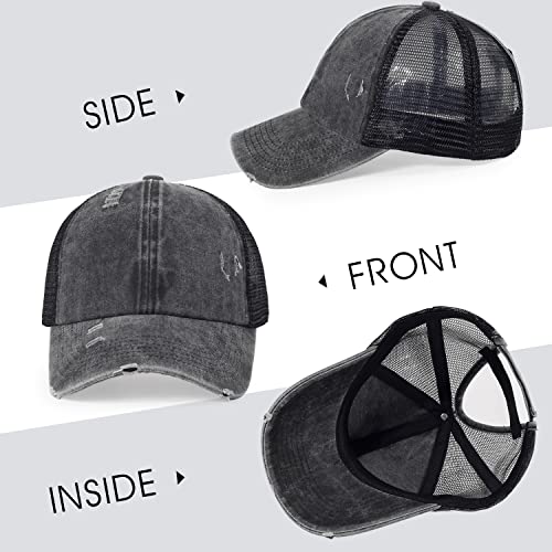 Image of HH HOFNEN Ponytail Hat for Women Washed Distressed Baseball Cap Ponycaps