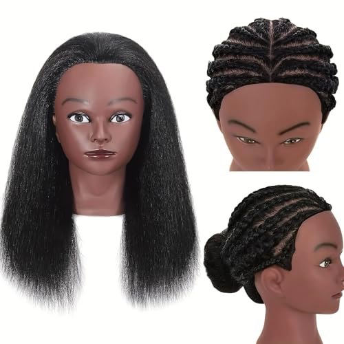 african human hair mannequin head for braiding 16 inch cosmetology manikin doll head with real hair for styling black mannequin head with stand