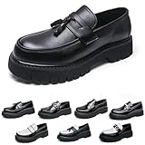 Men's Fashion Black and White Two Tone Chunky Platform Penny Loafers Classic Slip-On Lug Sole Business Work Dress Shoes Daily Non-Slip Shock Absorbing Casual Shoes Large Size 5.5-14 (Black-A-1,11)