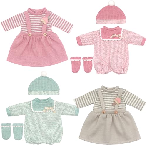 8 Pièces Vêtements de Poupée 14 à 18 Pouces,Vêtements de Poupée pour New Born Baby Poupée 35-45 cm,2 Combinaison, 2 Robes à Manches Longues, 2 Chaussettes, 2 Chapeaux(poupée Non Incluse)