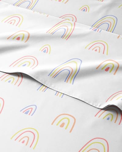 Image of Kids King Size Rainbows Bed Sheets - 4 Piece Kids Rainbows Sheet Set | Rainbows Themed Bedding, Ultra-Soft, Cute & Cozy, Breathable & Machine Washable, Bed Set for Boys, Girls & Teens, Breathable