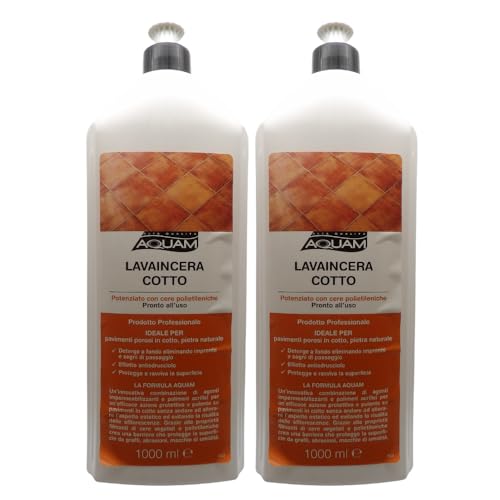 2x Aquam, Lava In Cera Cotto, Pronto All'Uso. Ideale Per Pavimenti Porosi In Cotto, Pietra Naturale 1000ml