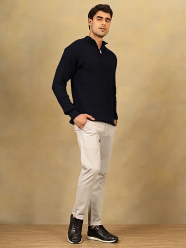 Image of Kvetoo Men's Full Sleeve High Neck Zipper Sweater| Warm Cable Knit Quarter Zip Pullover | Wool Winter Sweater for Casual & Office Wear