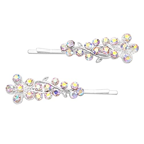 Rosemarie & Jubalee Women's Set of 2 Crystal Flower Rhinestone Bobby Pin Hair Clips (AB Crystal)
