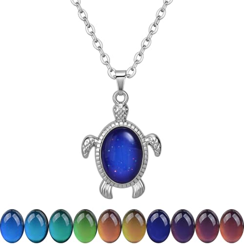 FM FM42 Temperature Sensing Color Changing Sea Turtle Pendant Necklace with 19.29 Stainless Steel Rolo Chain ZN1307